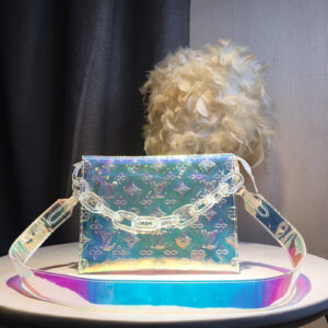 iridescent pouch with chain