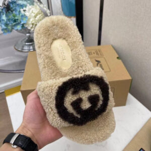 Gg Eileen logo print shearling slides