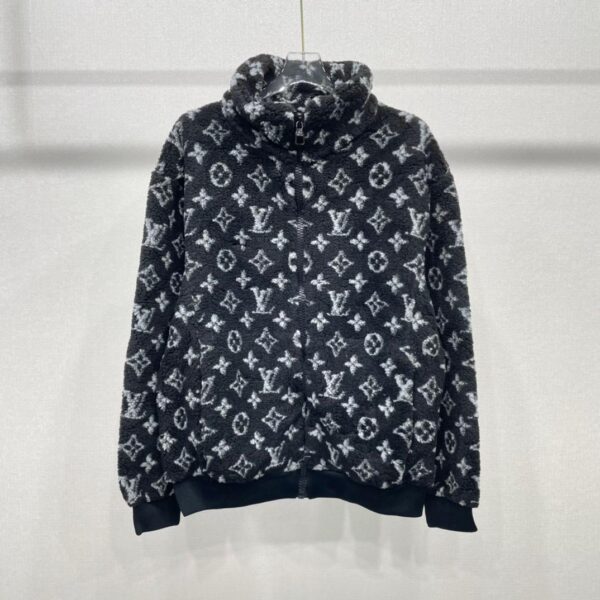 Monogram jacquard fleece zip through jacket