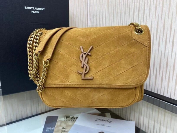 Niki Medium Suede Logo Shoulder Bag Premium Edition