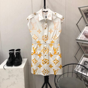 Monogram Ombré Sleeveless Silk Shirt Dress