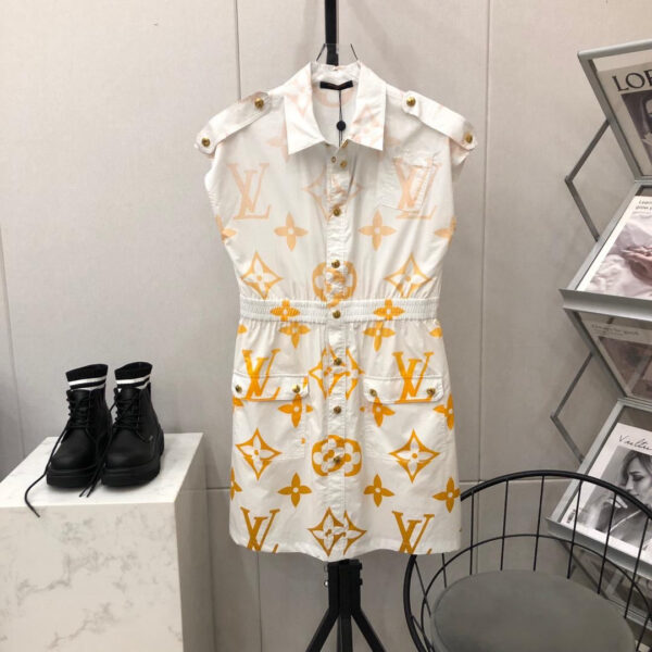 Monogram Ombré Sleeveless Silk Shirt Dress