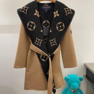 Giant Monogram Jacquard Wrap Coat In Camel