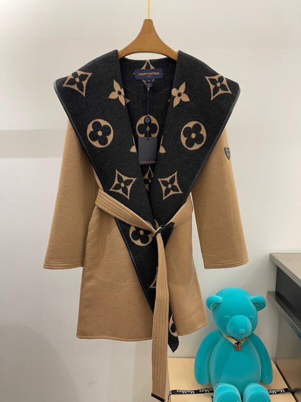 Giant Monogram Jacquard Wrap Coat In Camel
