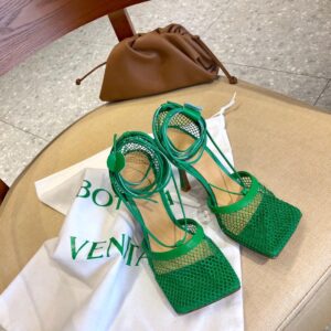 BV Lace up leather - trimmed Mesh Pumps