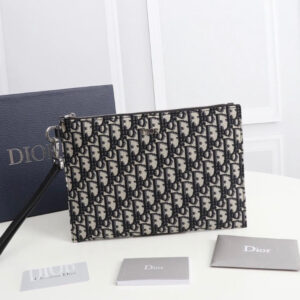 CD Essentials Beige and Black Dior Oblique Jacquard Pouch