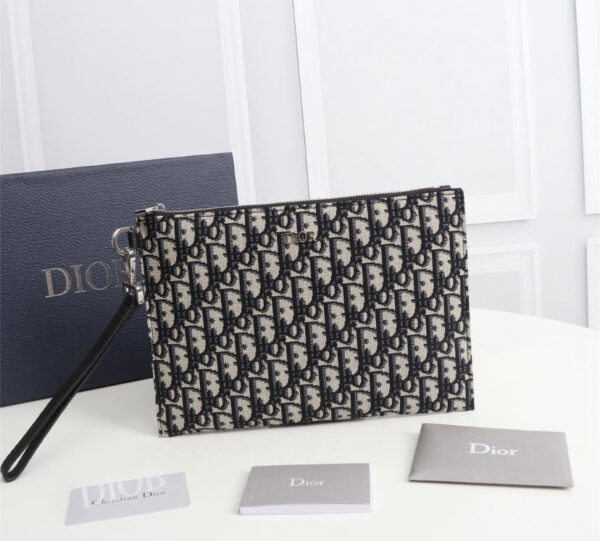 CD Essentials Beige and Black Dior Oblique Jacquard Pouch