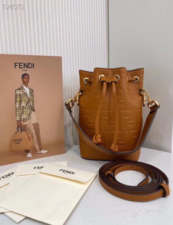 FF Mini Mon Tresor Logo Leather Bucket Bag Super A