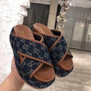 GG Denim Platform Sandals