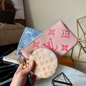 Trio Pouch Rosebud/Summer Blue/Ceam in Empreinte Embossed Supple Grained Cowhide Leather with Gold-tone