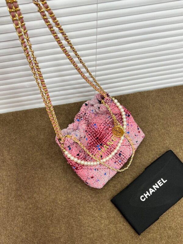 CC Pink Tweed Crossbody Bag - Image 4