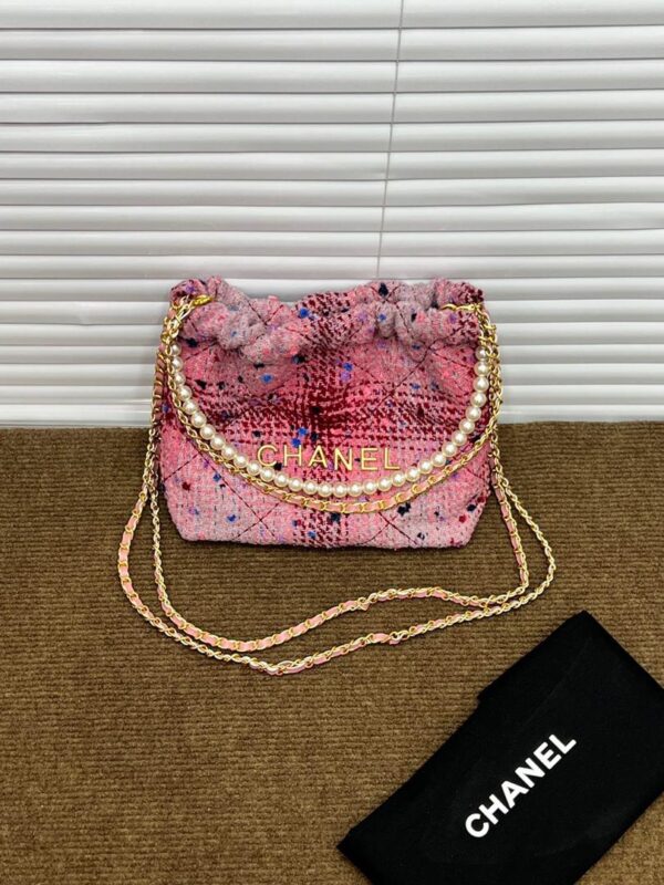 CC Pink Tweed Crossbody Bag - Image 8