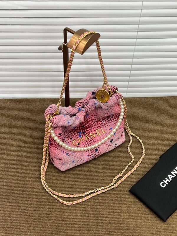 CC Pink Tweed Crossbody Bag - Image 6