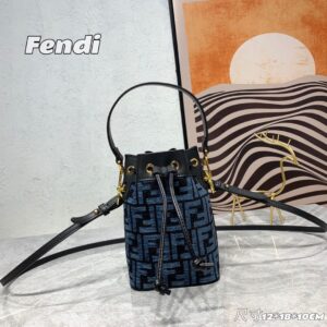 FF Mon Tresor Tapestry Fabric Bucket Bag Blue