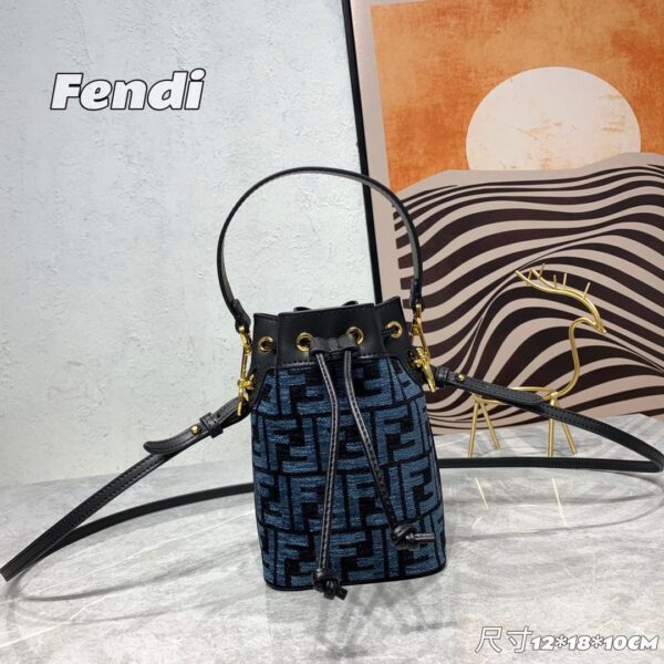 FF Mon Tresor Tapestry Fabric Bucket Bag Blue