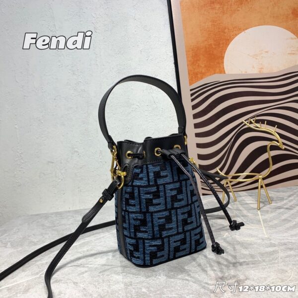 FF Mon Tresor Tapestry Fabric Bucket Bag Blue - Image 3