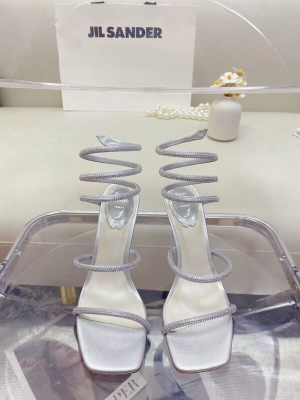 Rene Cleo crystal-embellished leather heeled sandals - Image 4