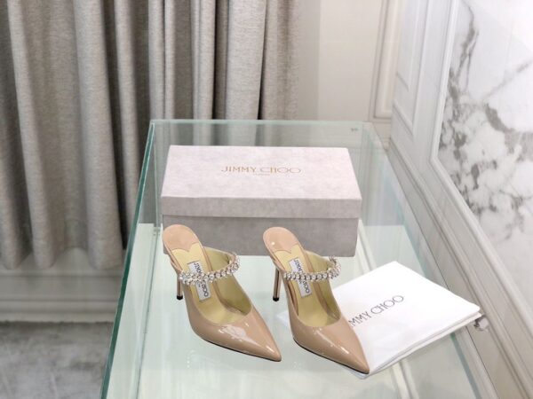 Jimmy Bing 100 Ballet Pink Patent Leather Mules with Crystal Strap - Image 3