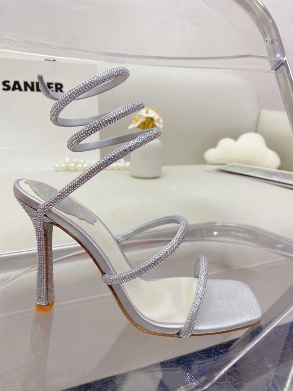 Rene Cleo crystal-embellished leather heeled sandals - Image 3