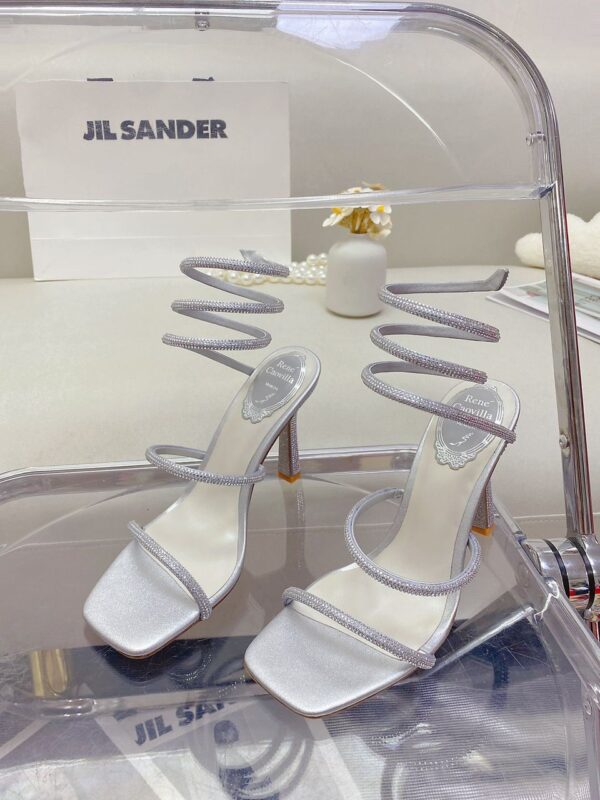 Rene Cleo crystal-embellished leather heeled sandals - Image 2
