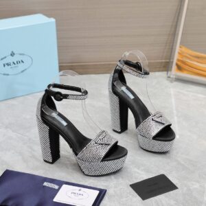 PRDA Satin platform sandals with crystals